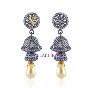 Handmade Antique Mayur Jali Stunning Jhumka in 925 Silver with 18k gold Rhodium - Picture 1 of 12