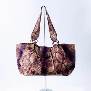 Claudia Firenze Snake Print Leather Shoulder Bag Purple Python Tote - Picture 1 of 21