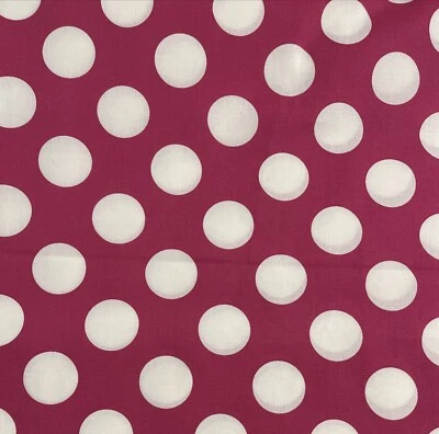 Dark Pink Large White Polka Dot Cotton Quilt Fabric By the yard 36x44" Fuchsia - Image 1 of 2