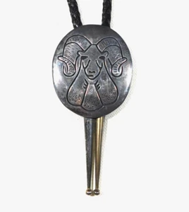 HOPI MANUEL HOYUNGOWA ESTERLINA HECHA A MANO Vintage 'Ram' BOLO CORBATA, Estate - Imagen 1 de 4