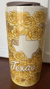 Tazza da viaggio in ceramica Starbucks TEXAS rosa gialla 12 once 2021 NUOVA - Foto 1 di 5