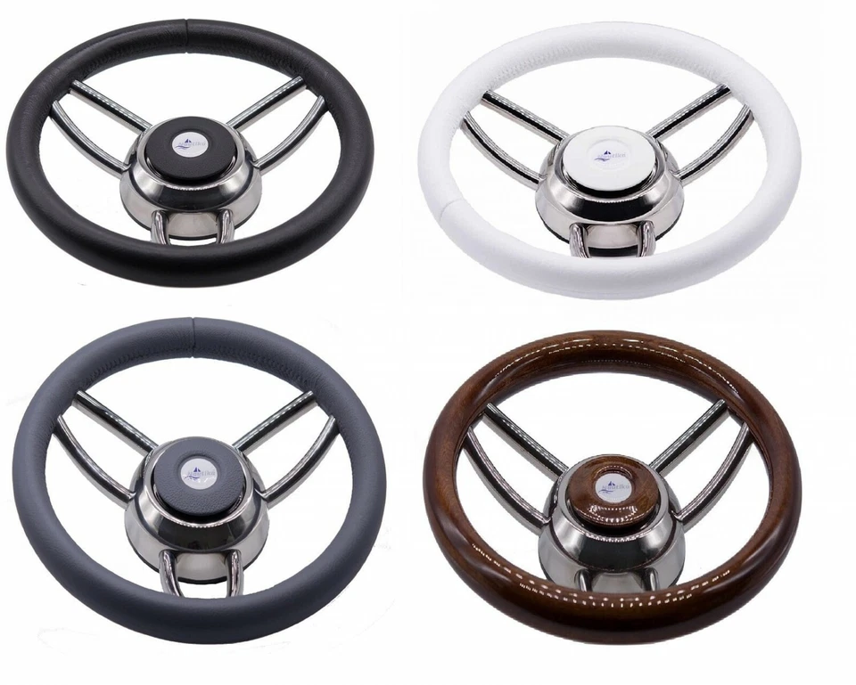 NAUTIKA Edelstahl Steuerrad de luxe 350mm m. Nabe Bootslenkrad Lenkrad Boot Yacht Schiff