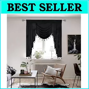 Elegant Black Velvet Rod Pocket Valance for Living Room & Kitchen Windows, 48"L - Picture 1 of 10