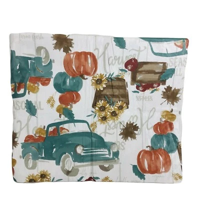 Blue Truck Fall Vinyl Tablecloth Country Pumpkin Farm Farmers Market 52x70 New - Image 1 of 4