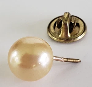 Vintage Faux Pearl Tie Tack Pin 1/2" Gold Tone Metal - Picture 1 of 5