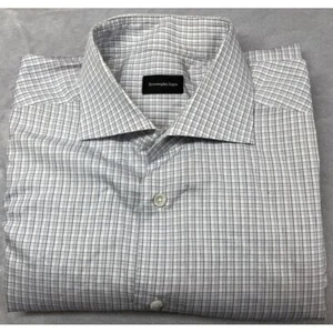 Ermenegildo Zegna Dress Shirt Mens White Gray Blue Check Plaid Regular Fit - Picture 1 of 10