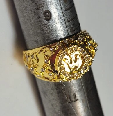 Nuovo Anello Da Uomo In Tonalità Oro Con Corona E Strass Taglia 10 - Immagine 1 di 2