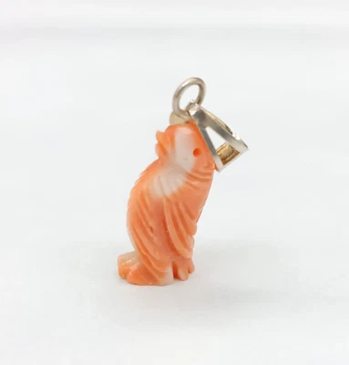 ciondolo vero corallo cerasuolo inciso a mano micro charms pendente uccello - Immagine 1 di 4