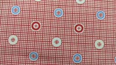 10"x44" Fabric Marcus Brothers Textiles Red Grid with Circles Design  - Image 1 of 3