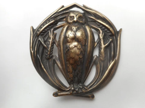 Large Owl in Branches Vintage Brass Button  1-7/8" Cover