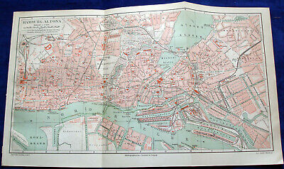 HAMBURG ALTONA Stadtplan Um 1885 Alster St. Pauli Elbe Heiligengeistfeld Sternsc • 14.50€