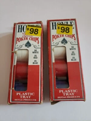 Vintage Hoyle Poker Chips 2 Packs of 100 Game Night Red White Blue with Box - Image 1 of 4