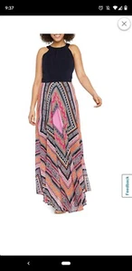 Studio1Sleeveless Maxi Dress~12 Large Woman's Long Maxi Sundress~black & pink - Picture 1 of 11
