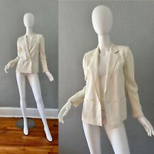 Vintage 80s White Retro Double Breasted Blazer Suit Jacket S/M