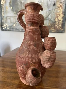 Natural Handmade Unglazed, Large, Terracotta Water Pitcher w/ Cups, Ornamental - Picture 1 of 19