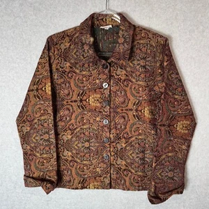 Habitat Blazer Jacket Womens M Dark Brown Knit Tapestry Button Pockets Vintage - Picture 1 of 10
