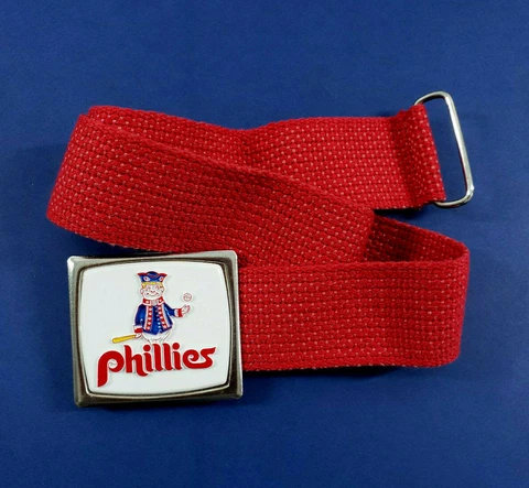 Vintage 70s Philadelphia Phillies Phil Mascot Baseball Souvenir Belt & Buckle db Cover
