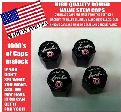 AMC AMX Javelin American Motors Black Billet Valve Stem Caps -Very Nice! Sharp! - Image 1 of 2