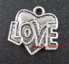 80pcs Tibetan Silver "Love" Heart Pendant Charms 18x18x2mm 10582