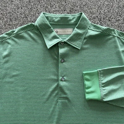 Polo de golf Donald Ross para hombre XL manga larga a rayas verde gris escudo Belmont Foto 1 de 4