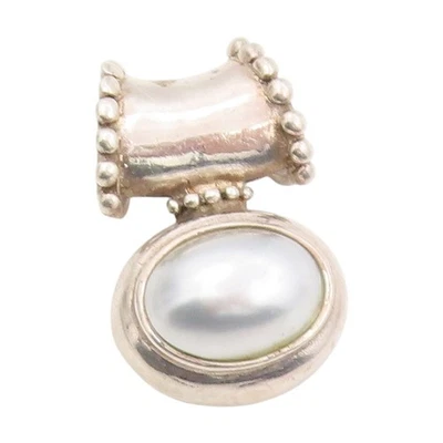 925 Sterling Silver Vintage Pendant Oval Pearl Beaded Design Charm  PT25321 - Image 1 of 4