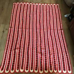 Coperta afgana vintage fatta a mano lancio all'uncinetto multicolore anni 60/70 MCM 67x47" - Foto 1 di 4