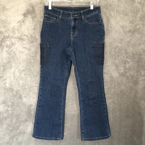 LL Bean Jeans Favorite Fit Womens Size 6P Blue Cargo Pockets Straigt Leg 28”x26” - Picture 1 of 12