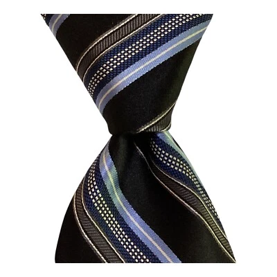 Corbata ajustada 100 % seda de diseñador MICHAEL KORS negra/azul/gris usada en excelente estado Foto 1 de 3