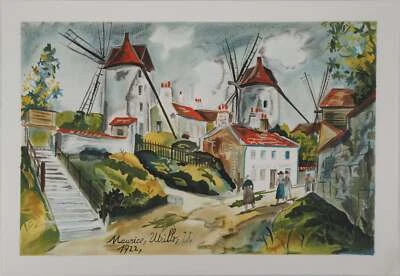 Maurice UTRILLO : Les trois moulins à Montmartre, Lithographie signée - Photo 1/4