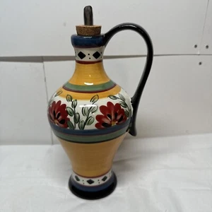 Vintage Pier 1 Alexandria Oil/Vinegar Earthenware Cruet Floral Hand Painted - Picture 1 of 9