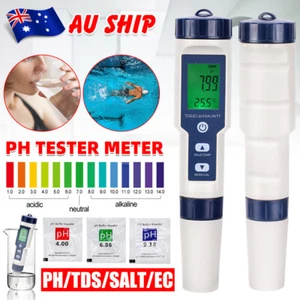 LCD Digital PH Tester Water Quality Meter Pen Soil TDS/TEMP/Salinity Measuring - Picture 1 of 13