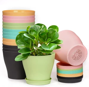 Plant Pots, Set of 15 Plastic Planters with Multiple Drainage Holes and Tray 6 I - Picture 1 of 8