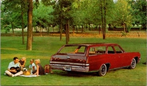 Guitarra de picnic familiar roja Station Wagon 1965 Chevrolet Impala 1965 postal - Imagen 1 de 2