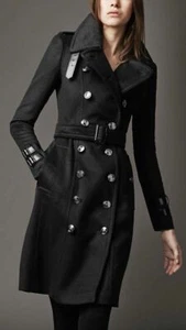 New Women's Black Woolen Long Trench Coat BNWT - Picture 1 of 2