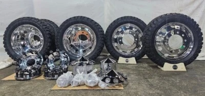 22" Classic Dually Wheels with 35" Tires, Adapters and Caps FORD DODGE GMC CHEVY - Image 1 of 4