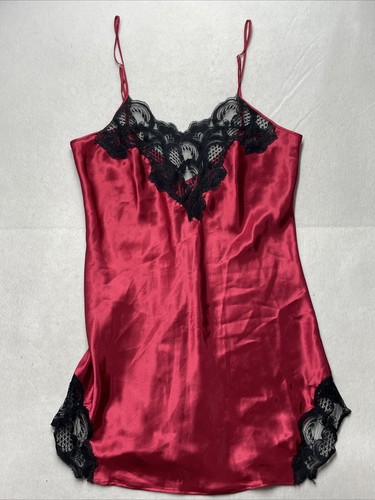 UNDERCOVER Abito Lingerie Victorias Secret Vintage Etichetta Oro Slip M Cami Camicia da Notte Raso