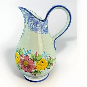 VTG Vestal Portugal Pottery Hand-Painted Floral Pitcher 11” Signed Majolica - Picture 1 of 9