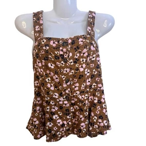 Camiseta sin mangas floral con botones delanteros marrón ROSA sin mangas informal XS QUIÉN QUÉ USAR - Imagen 1 de 9