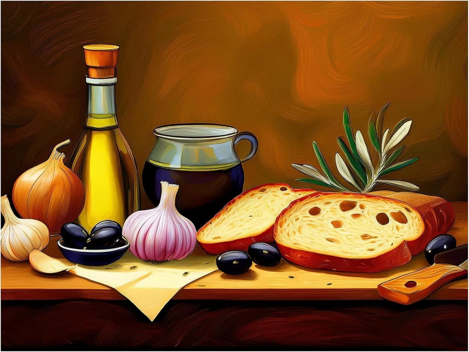 Mural Azulejo Bodegón Rústico Country Desayuno Cocina Salpicadero Mármol Cerámica Foto 1 de 1