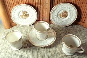 Wedgwood Ivory Patrician / 3 Demitasse Cups & 4 Saucers / Gold Torbay - Picture 1 of 10