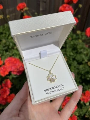 Rachel Zoe Gold Plate Sterling Silver Mother of Pearl MOP 4 Leaf Clover Necklace - Image 1 of 4