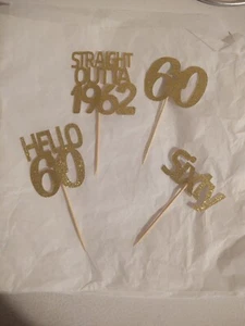 24 Cupcake or Cake Toppers Gold For 60th Birthday day Or Anniversary 1960 / 1962 - Picture 1 of 6