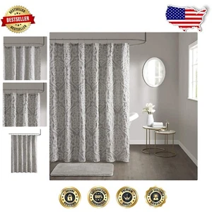 Odette Textured Jacquard Shower Curtain - 72"x72" Silver Damask for Modern Homes - Picture 1 of 8