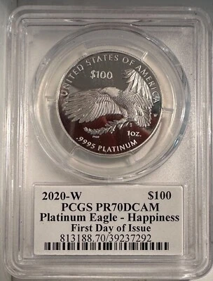 2020-W 1 oz Platinum Eagle PR-70 PCGS (First Day of Issue Moy signed - Image 1 of 2