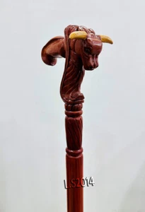 Cane di legno toro intagliato a mano fatto a mano - legno massello derby fascia alta 36" - Foto 1 di 7