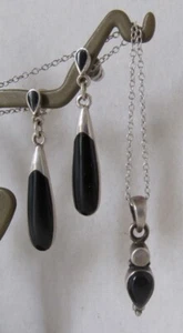 Mid Century Handcrafted Sterling and Onyx Earrings and Pendant - Picture 1 of 2
