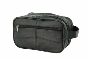 Bolso de lavado grande con doble cremallera superior cuero de vaca genuino negro modelo 3754 de Lore - Imagen 1 de 3