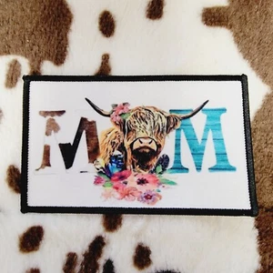 Mom Highland Kuhhut Aufnäher Sublimation DYI Stoffflicken Kleber Bügelbild Nähen  - Bild 1 von 4