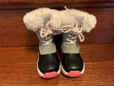 Carter's Niño Talla 6 Clima Frío/Nieve Botas Gris Blanco Rosa Negro Foto 1 de 4