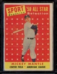 1958 Topps #487 Mickey Mantle All Star Lt. Border Ding Wax On Back VG LOOK! - Picture 1 of 2